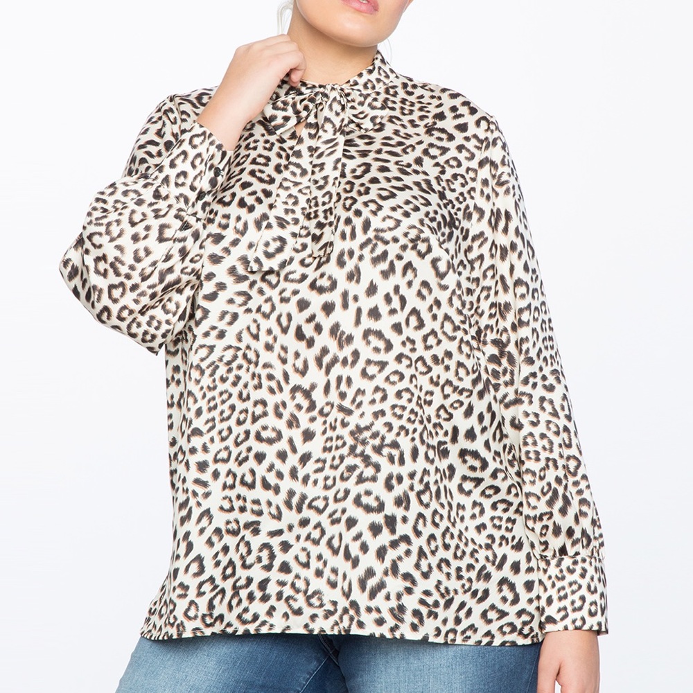 Leopard Printed Necktie Blouse